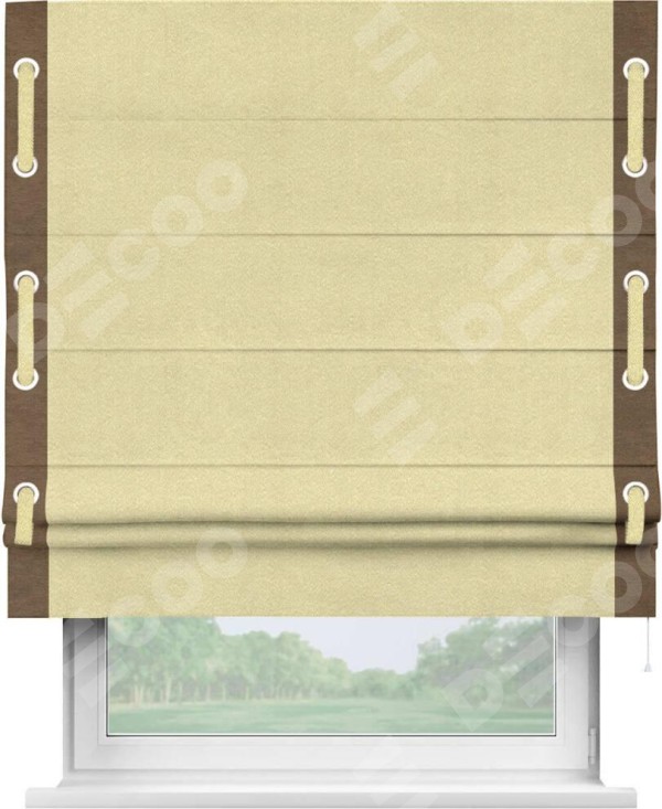 Римская штора «Кортин» с кантом Стрим Дуо (люверсы с пояском), для проема, ткань софт однотонный молочный