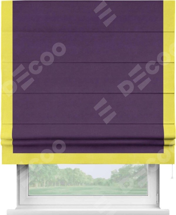 Римская штора «Кортин» с кантом Виктория, для проема, ткань вельвет темно-фиолетовый