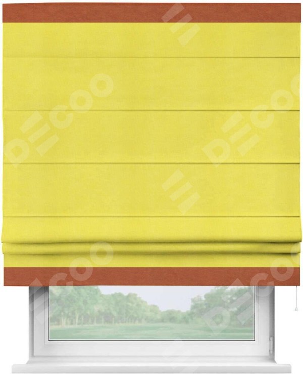 Римская штора «Кортин» с кантом Горизонт, для проема, ткань вельвет cветло-желтый