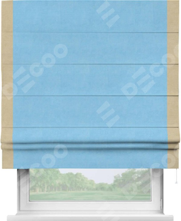 Римская штора «Кортин» с кантом Стрим Дуо, для проема, ткань вельвет голубой