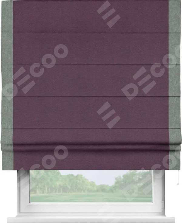Римская штора «Кортин» с кантом Стрим Дуо, для проема, ткань лён димаут, фиолетовый