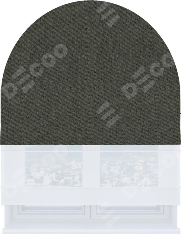 Римская штора «Кортин» день-ночь для арочного проёма, ткань твид блэкаут тёмно-серый