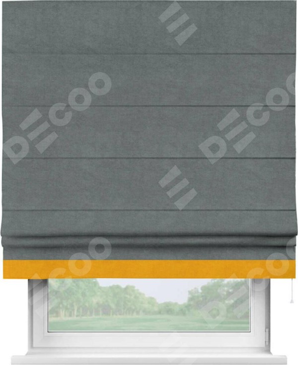 Римская штора «Кортин» с кантом Джестер, для проема, ткань вельвет серый