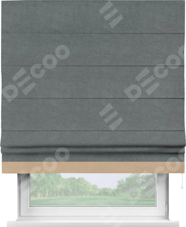 Римская штора «Кортин» с кантом Джестер, для проема, ткань вельвет серый