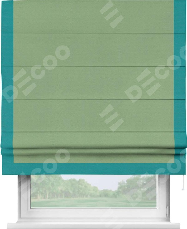 Римская штора «Кортин» с кантом Виктория, для проема, ткань блэкаут однотонный оливковый