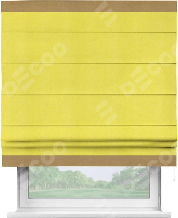 Римская штора «Кортин» с кантом Горизонт, для проема, ткань вельвет cветло-желтый