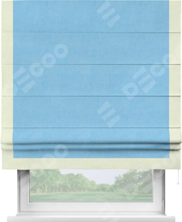 Римская штора «Кортин» с кантом Виктория, для проема, ткань вельвет голубой