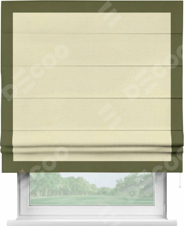 Римская штора «Кортин» с кантом Чесс, для проема, ткань блэкаут однотонный бежевый