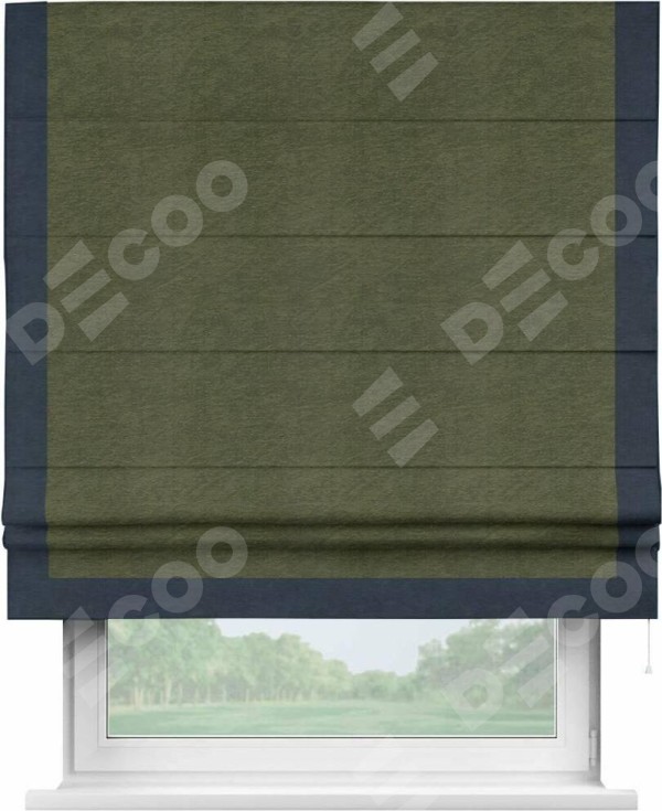 Римская штора «Кортин» с кантом Виктория, для проема, ткань софт однотонный зелёный