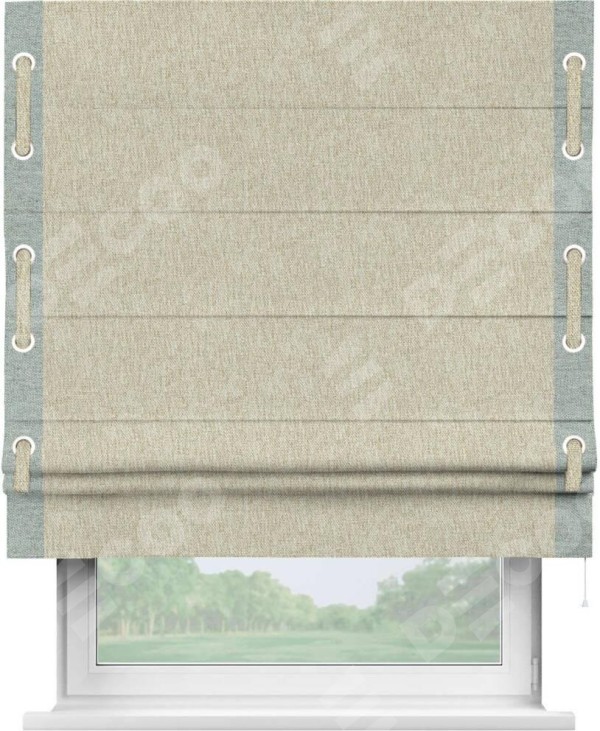 Римская штора «Кортин» с кантом Стрим Дуо (люверсы с пояском), для проема, ткань стиф димаут светло-бежевый