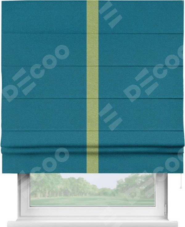 Римская штора «Кортин» с кантом Хайвэй, для проема, ткань лён димаут, светло-синий