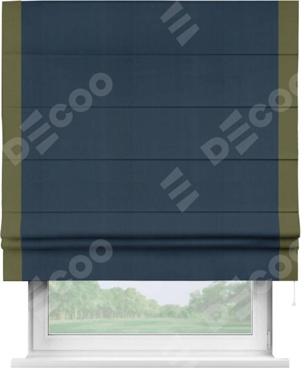 Римская штора «Кортин» с кантом Стрим Дуо, для проема, ткань блэкаут однотонный синий