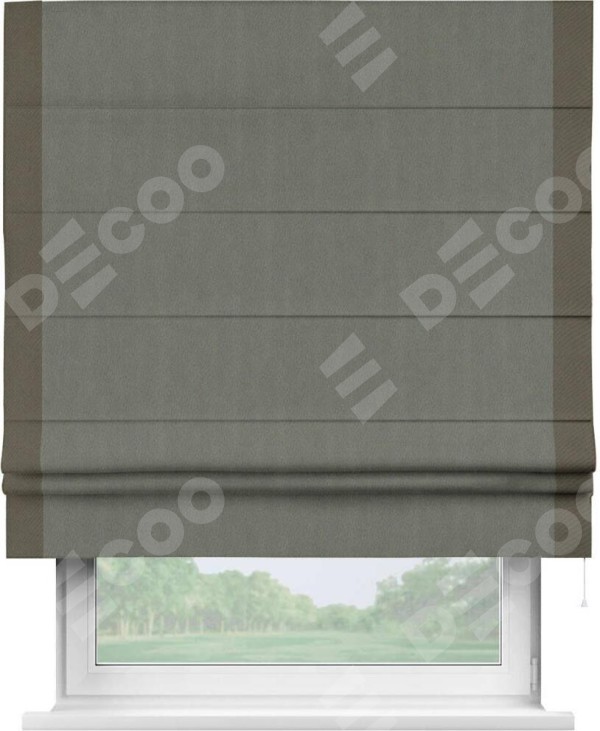 Римская штора «Кортин» с кантом Стрим Дуо, для проема, ткань блэкаут однотонный тёмно-серый