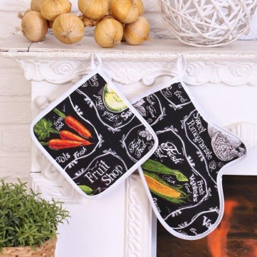 Набор кухонный (Варежка 26*30 см+прихватка 18*18 см) "Фреш", бордо, хл 100%, хл 100%