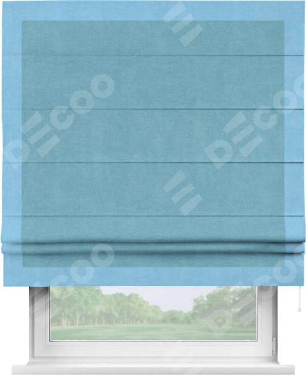 Римская штора «Кортин» с кантом Чесс, для проема, ткань вельвет ментоловый