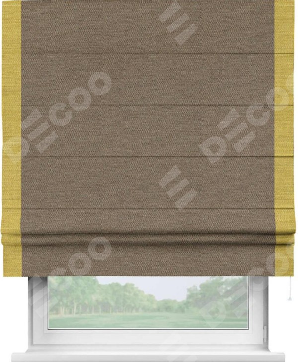 Римская штора «Кортин» с кантом Стрим Дуо, для проема, ткань лён светло-коричневый