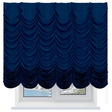 Французская штора «Кортин», софт однотонный синий