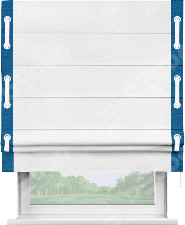 Римская штора «Кортин» с кантом Стрим Дуо (люверсы с пояском), для проема, лён цвет белый