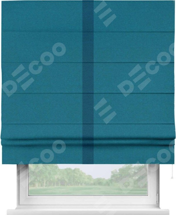 Римская штора «Кортин» с кантом Хайвэй, для проема, ткань лён димаут, светло-синий