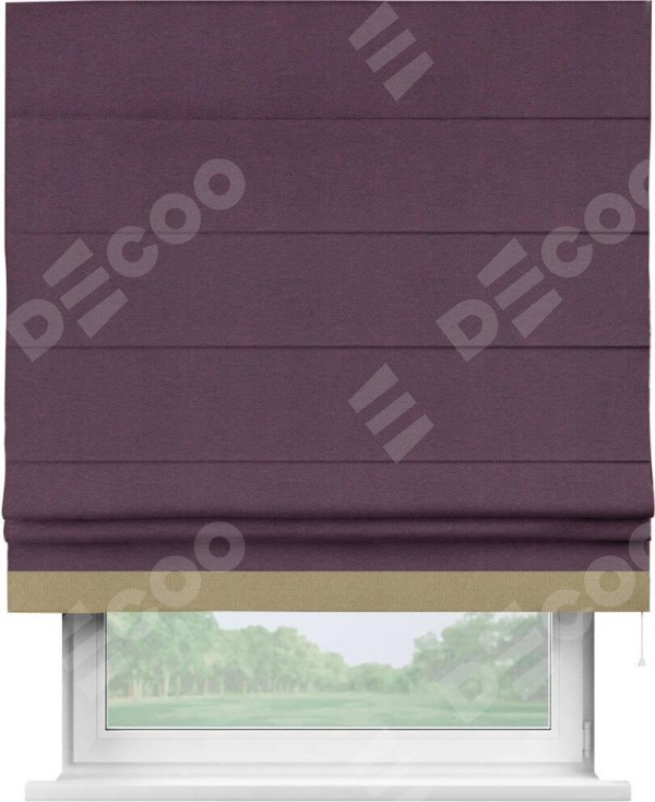 Римская штора «Кортин» с кантом Джестер, для проема, ткань лён димаут, фиолетовый